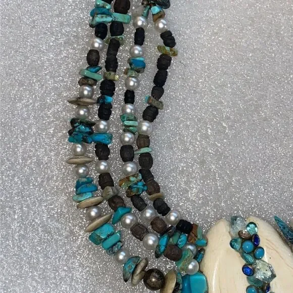 Bespoke Vintage Bone & Turquoise Organic Statement Necklace!
